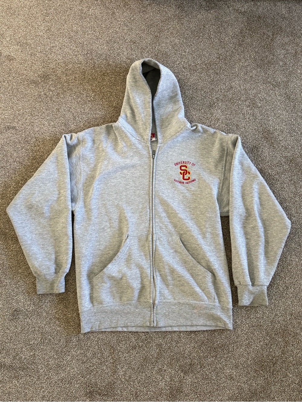 USC - Gray Full-Zip Hoodie with Official Trojans Logo - Sz L - Vintage